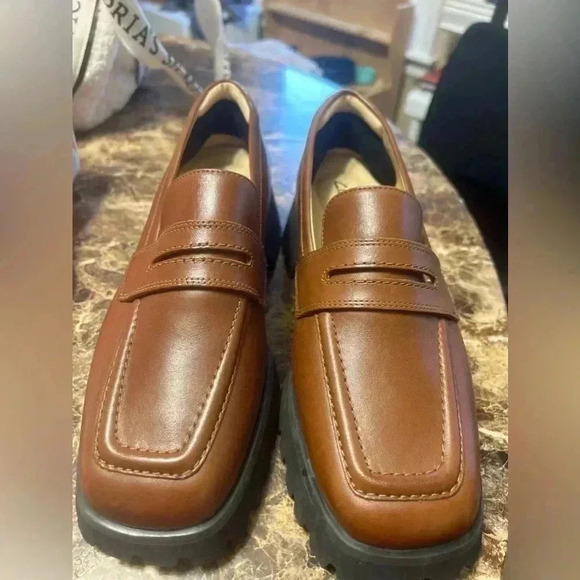 Clark's Stays Edge Platform Penny Loafers Leather Brown Size 9 - Picture 1 of 7